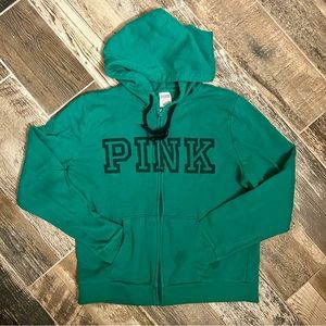 Green PINK Zip Hoodie with Black Logo Size L